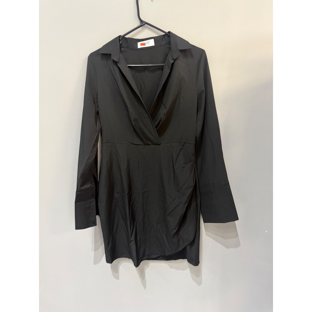 Lioness Heart Black Long Sleeve Mini Dress Wrap V-Neck Shirt Dress Size M